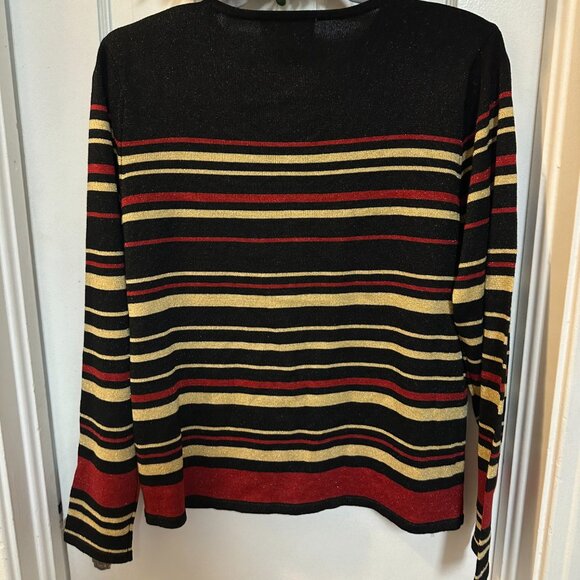 Alfred Dunner Vintage Women's Black, Gold and Red Silk Blend Lightweight Sweater - Picture 2 of 6